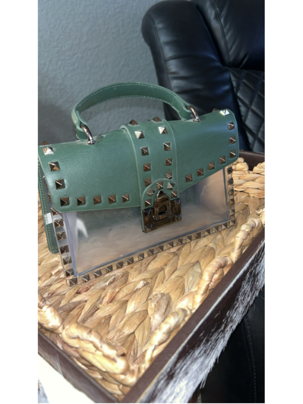 Women's Unbranded Mini Bag One Size Green Clear Studded Handbag